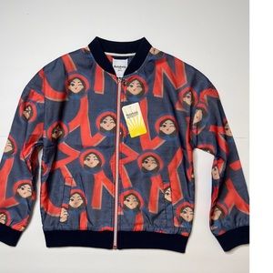 Balabala Red/Blue Mesh Print Design Bomber Jacket Sz 10-12Y Girls